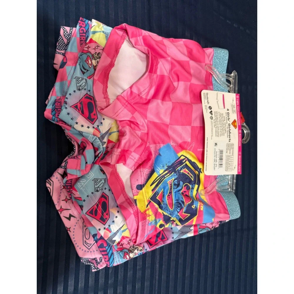 DC Comics Supergirl 4 Pack Girls Athletic Girlshorts Underwear Pink Blue Size 4